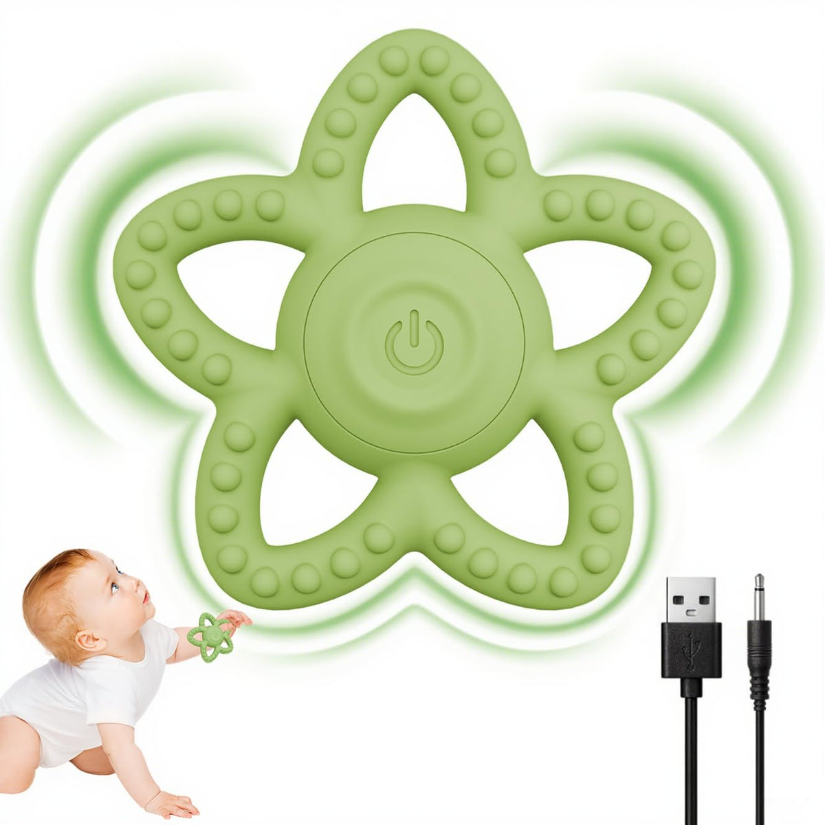 nlfdbfsh star teether front view with soothing vibrations for babies.