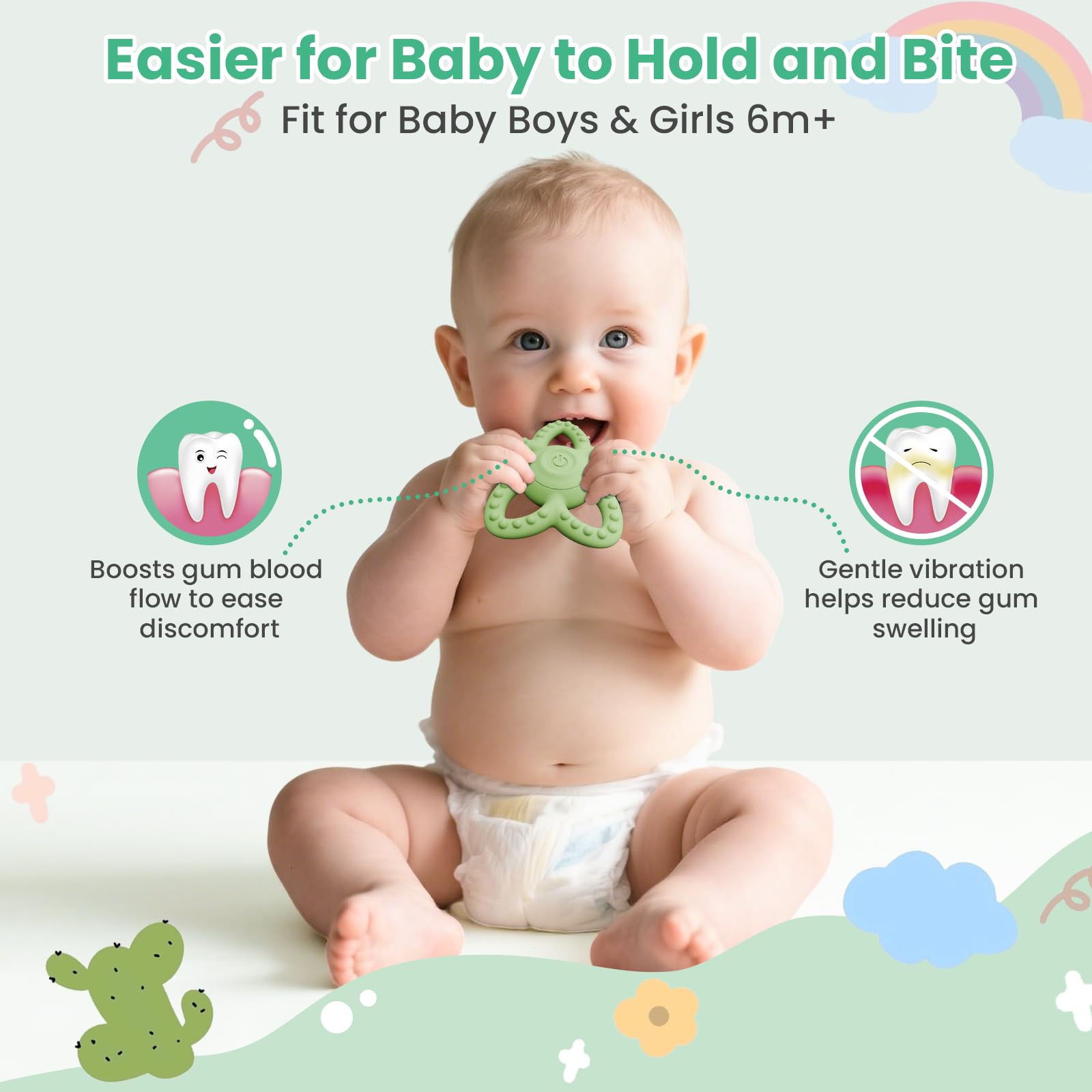 nlfdbfsh star teether in use demonstrates gentle oral engagement.