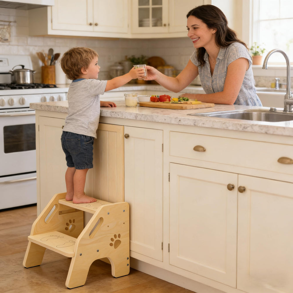 NMEO adjustable-height toddler stool offers two levels to grow with your child.
