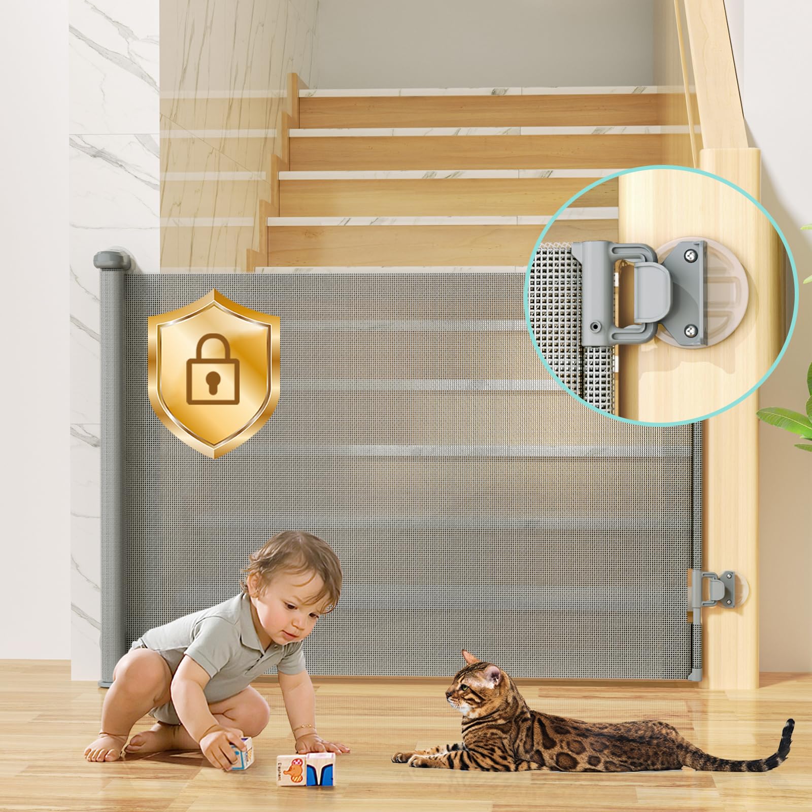 No Drilling Retractable Baby Gate gray doorway for safe passage