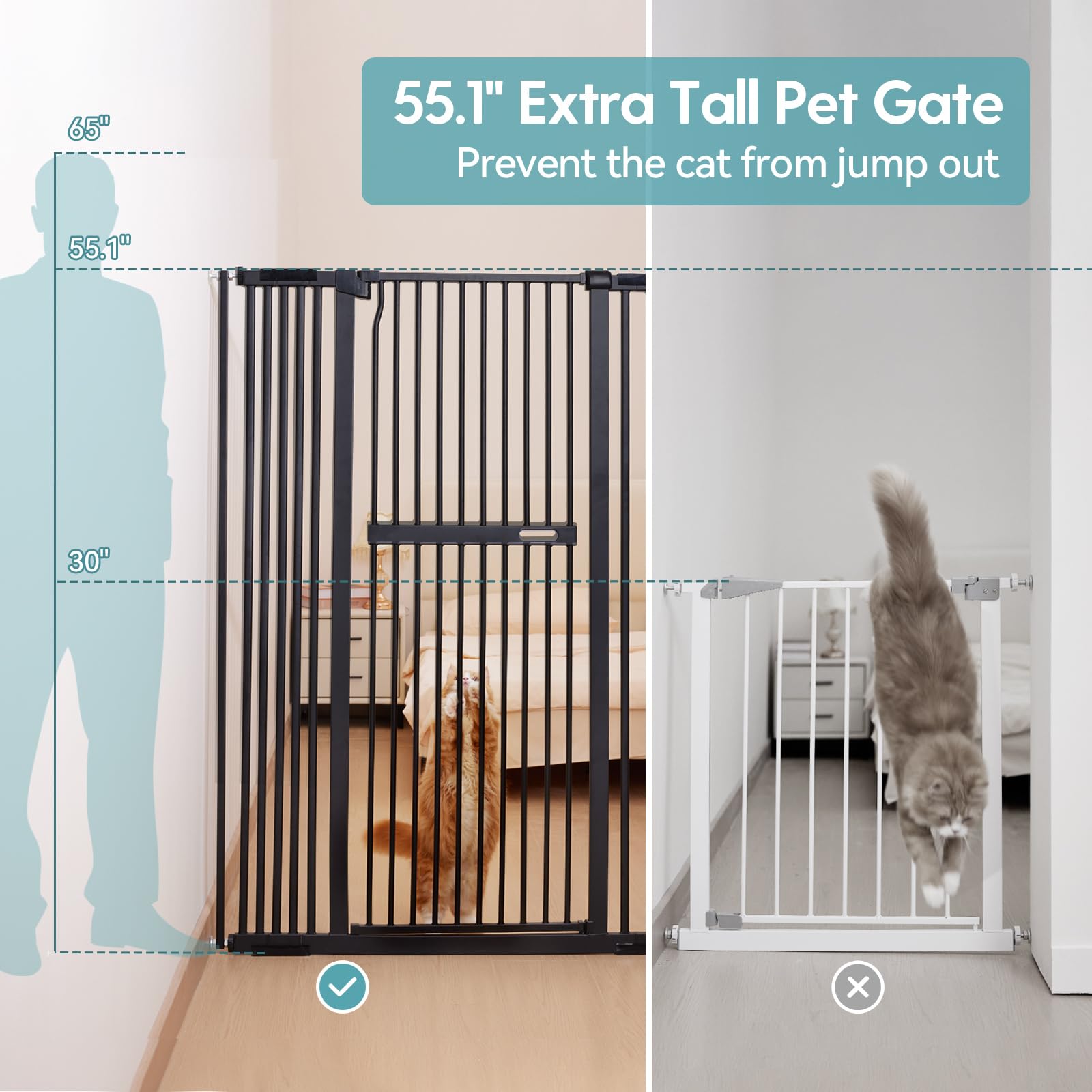 No Pawblems gate extensions in use showing adjustable width for stairs.