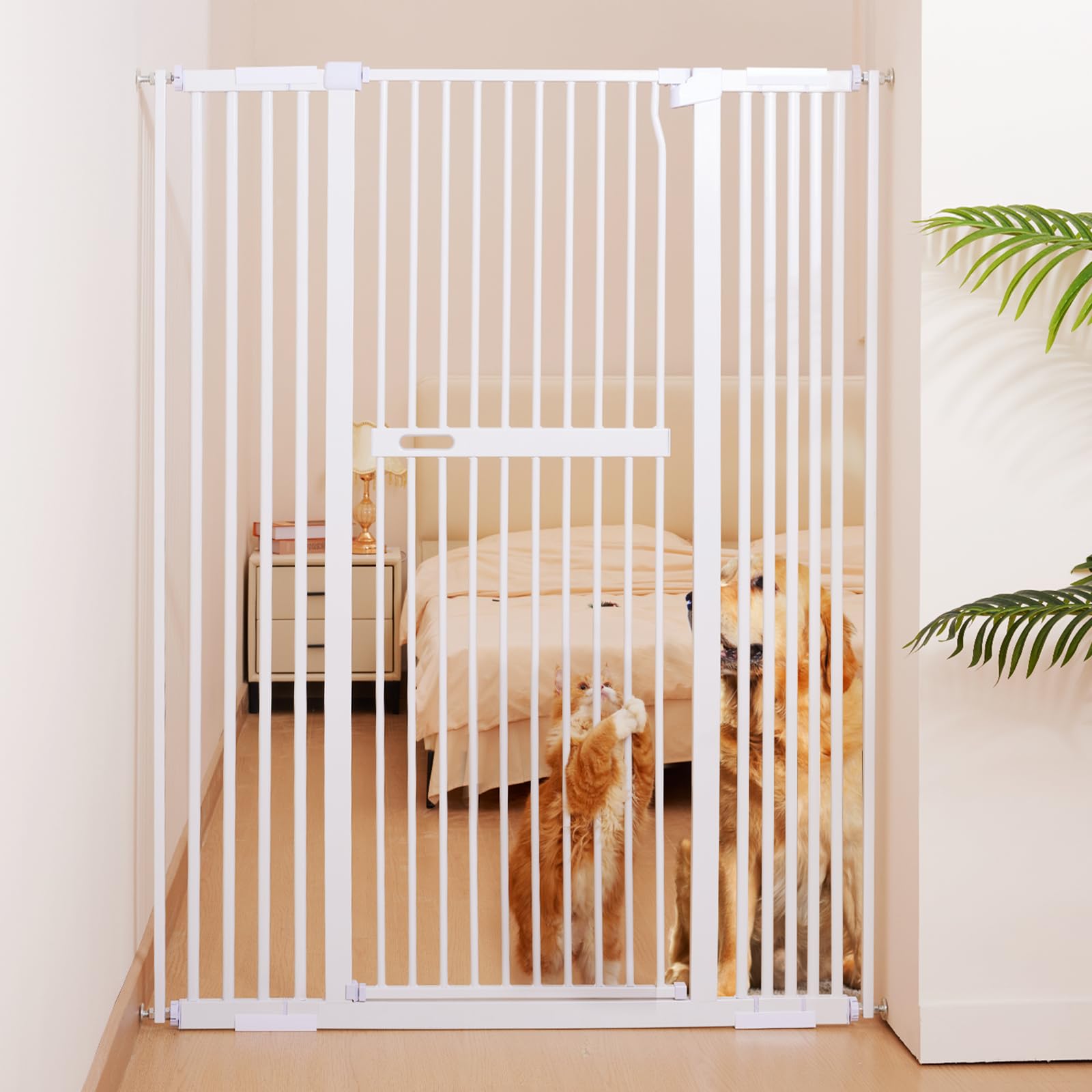 No Pawblems 55.1-inch extra tall gate set up in doorway for pets with tools-free installation