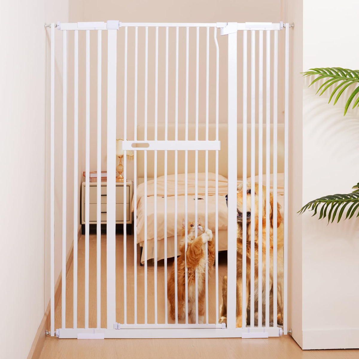 No Pawblems 55.1-inch extra tall gate set up in doorway for pets with tools-free installation