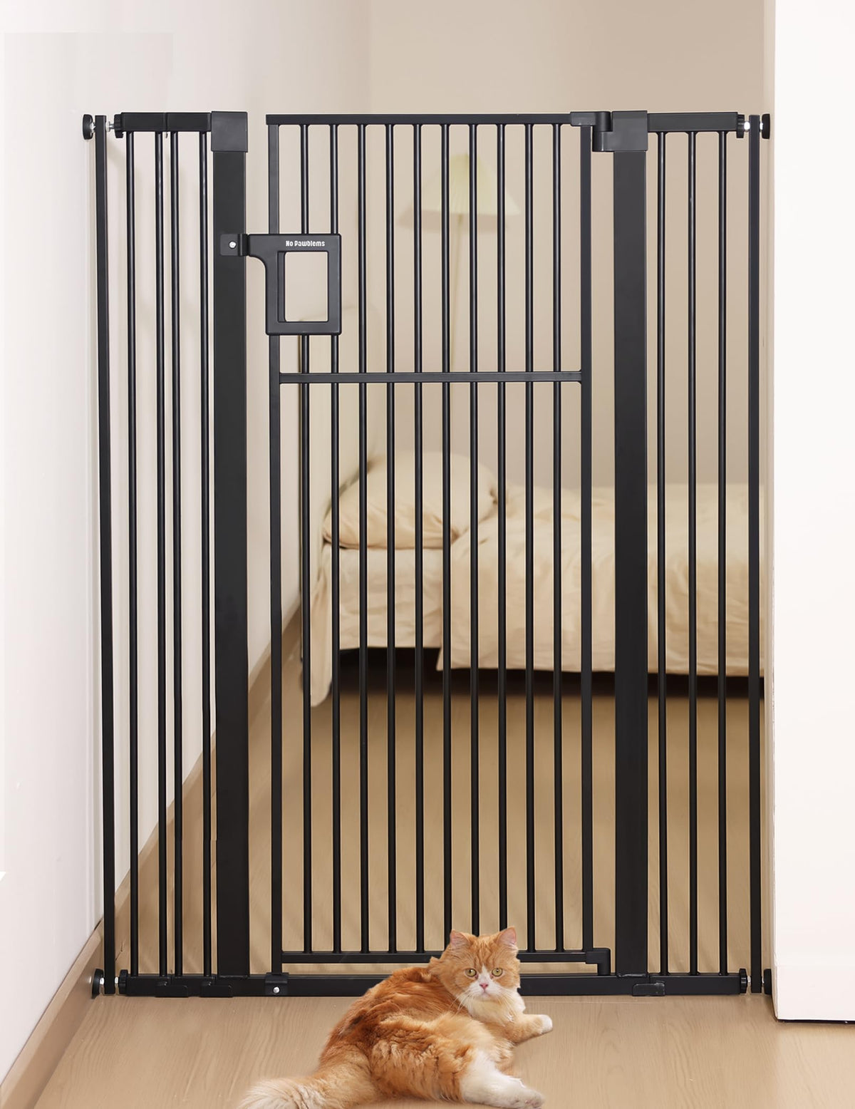 No Pawblems 55-inch gate front view showing tall pet containment barrier.