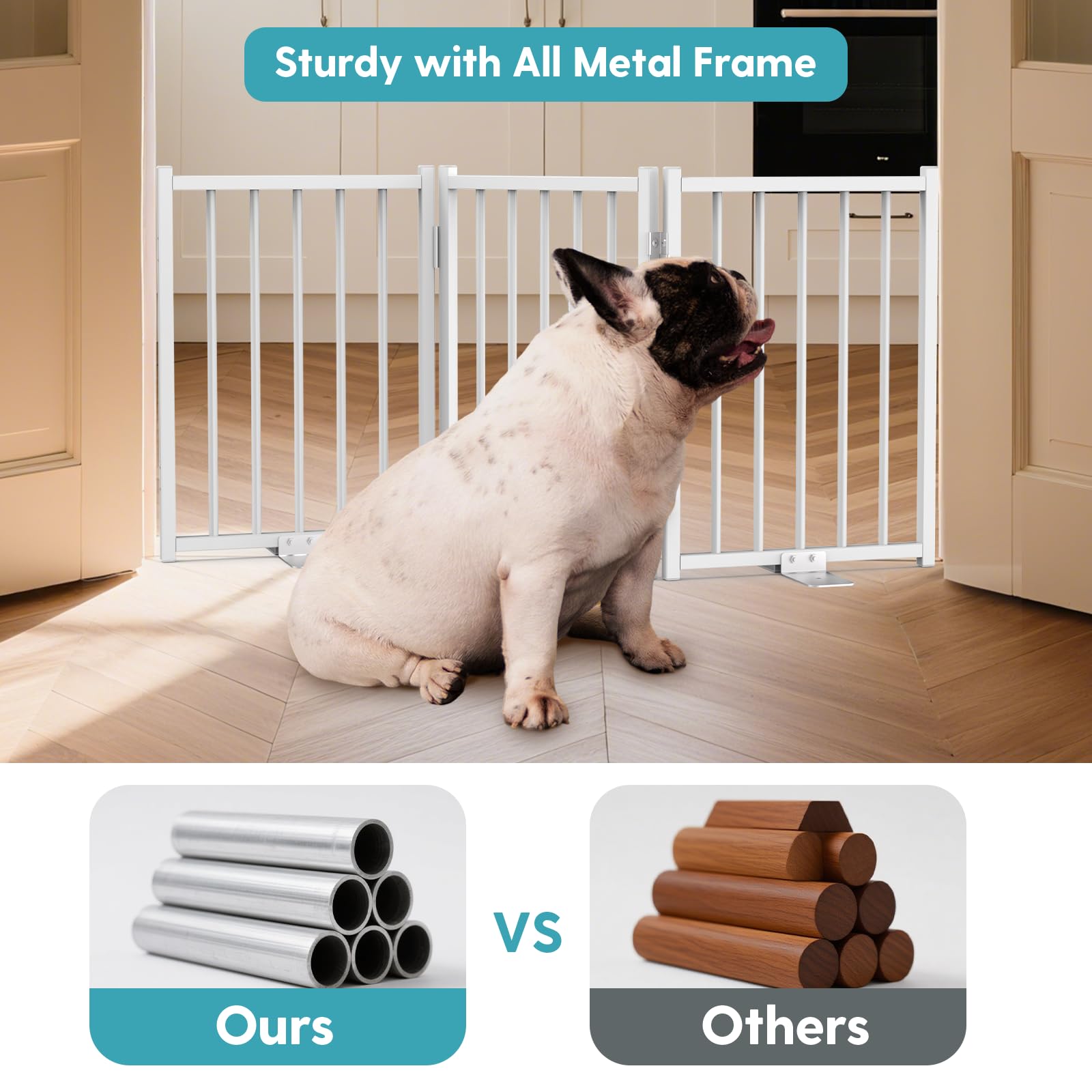 No Pawblems 16.5-inch height gate shown with small dogs for safe containment.