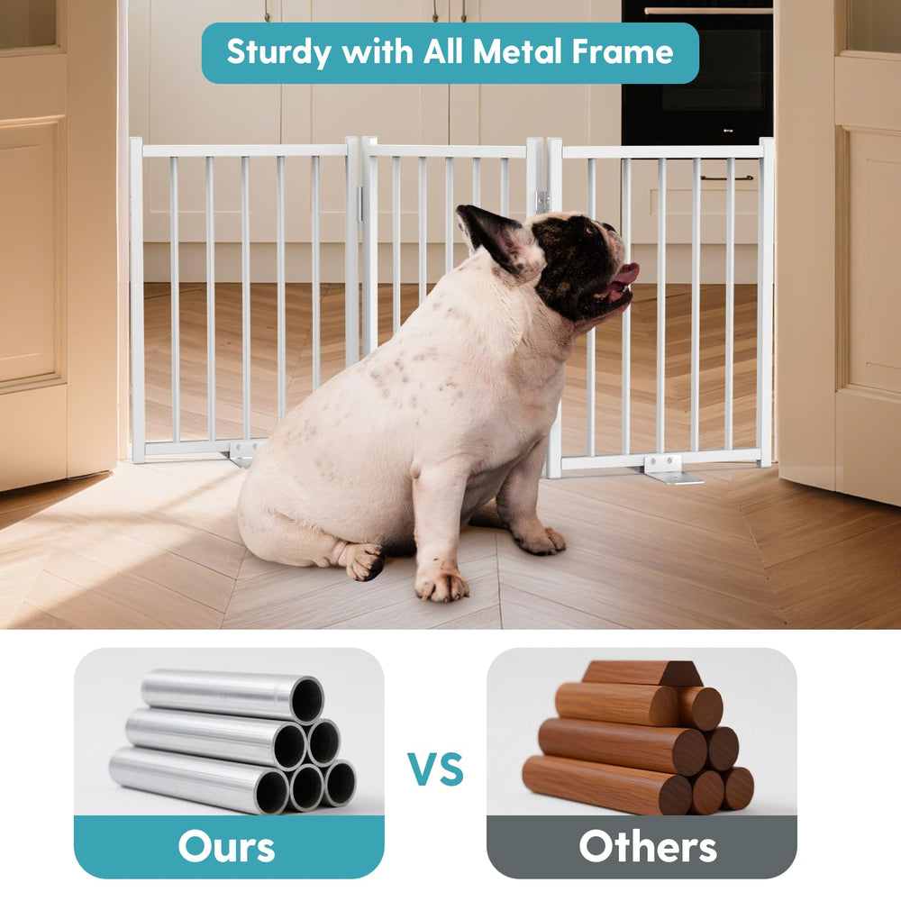 No Pawblems 16.5-inch height gate shown with small dogs for safe containment.