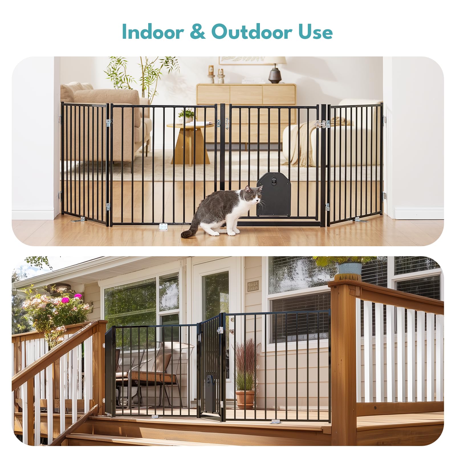 No Pawblems dog gate folded state, stores flat for compact storage.