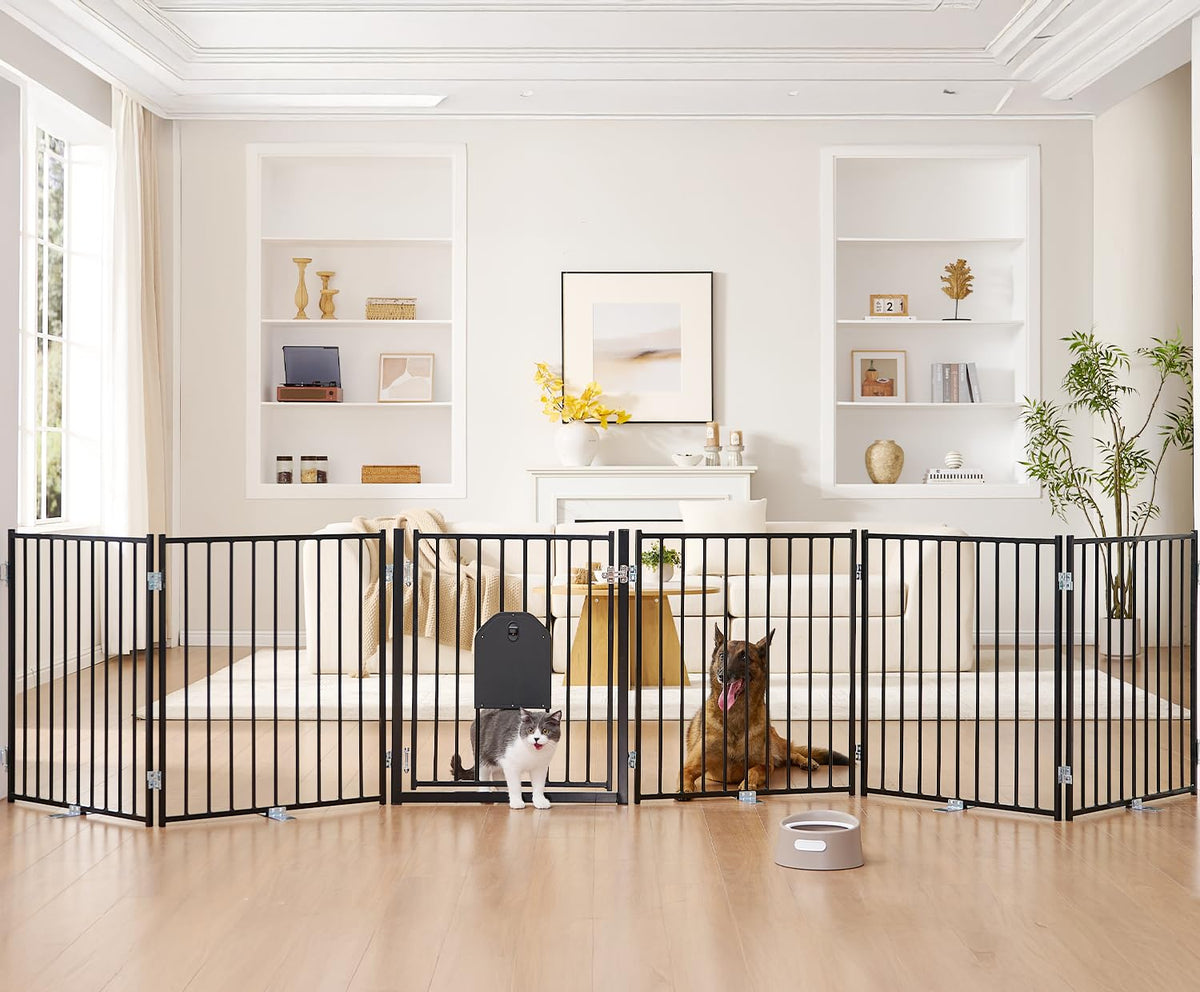 No Pawblems dog gate front view, sturdy freestanding barrier for stairs and doorways.