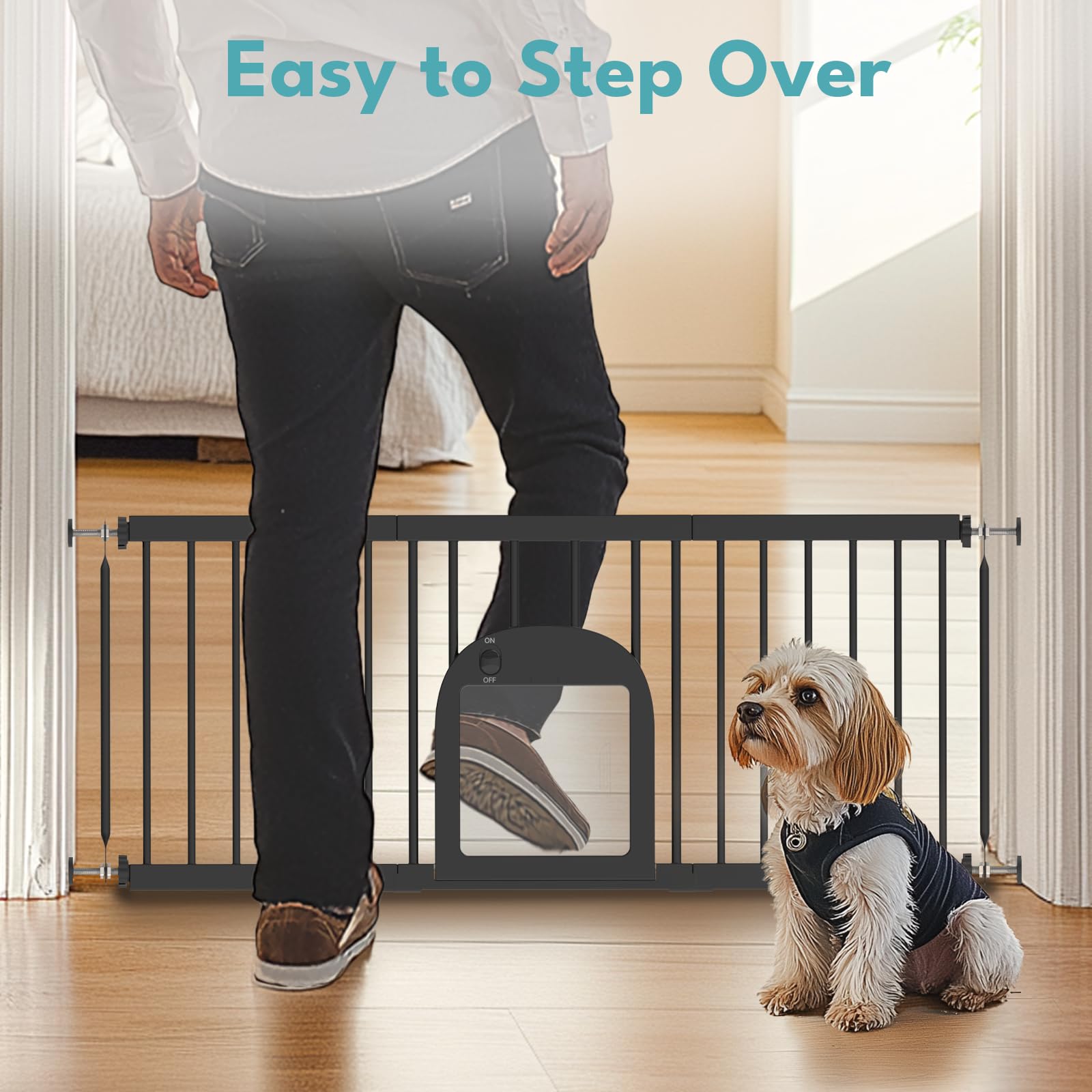 No Pawblems gate features a heavy-duty metal frame for durability.