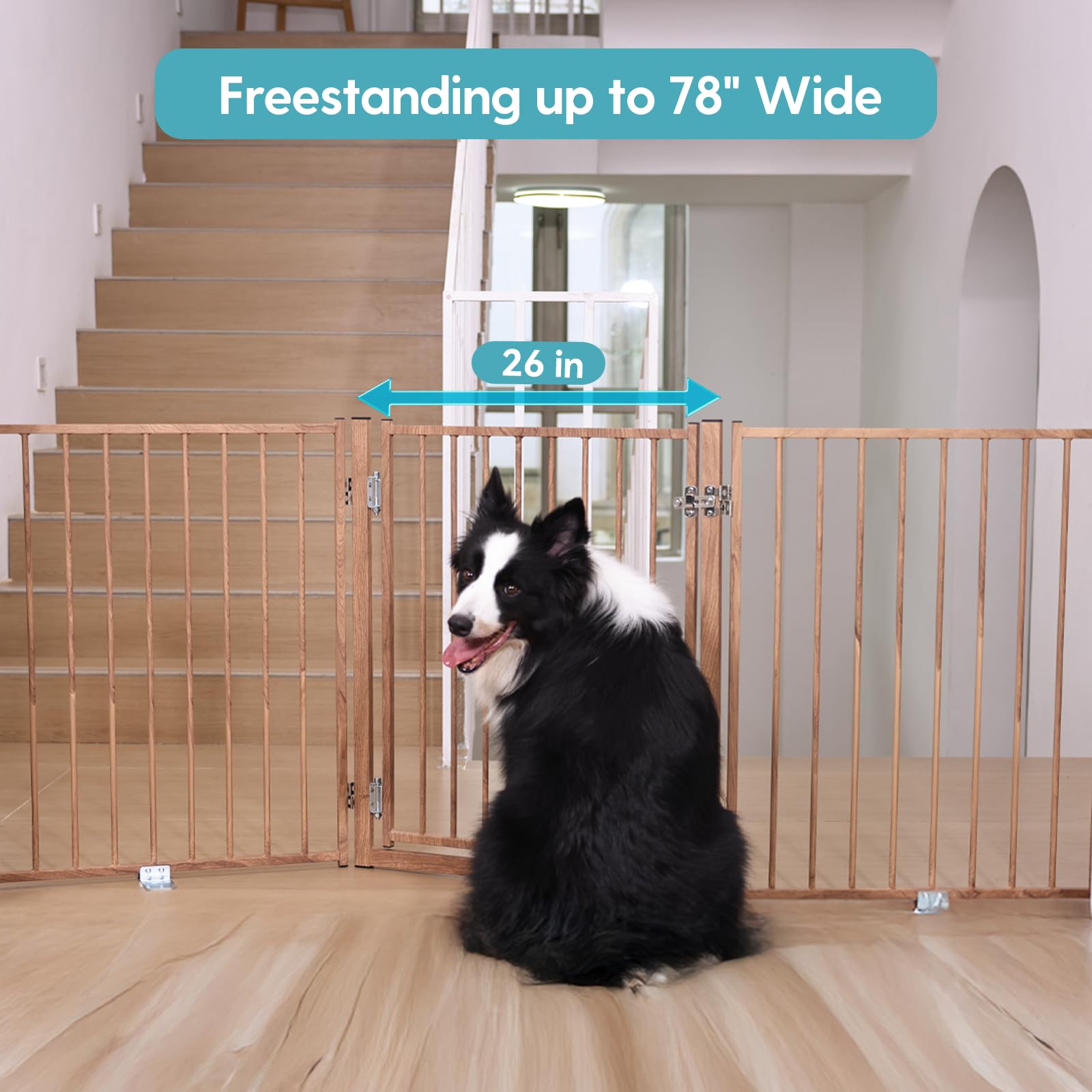 No Pawblems dog gate wood pattern folded compact for storage and portability
