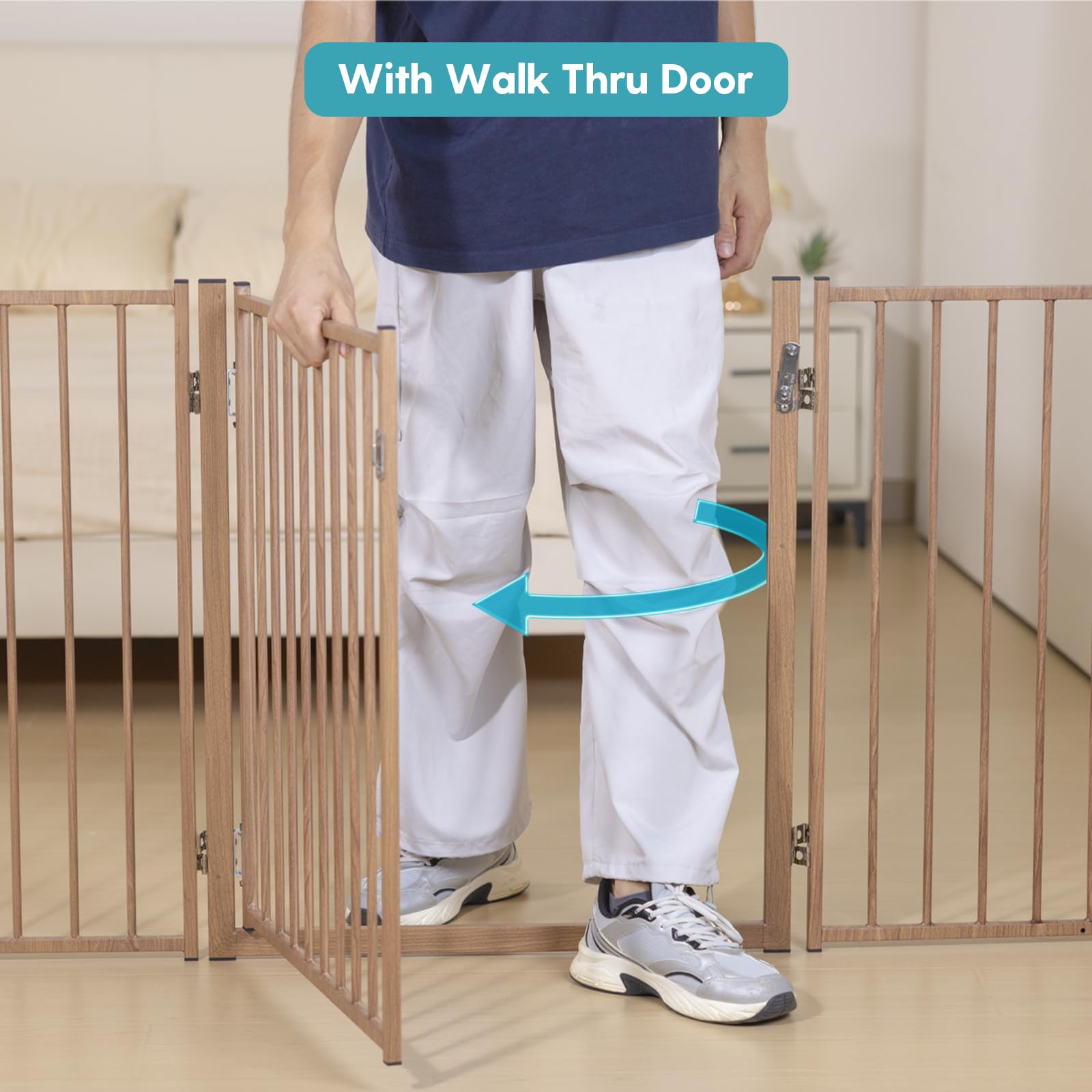 No Pawblems dog gate wood pattern set up freestanding without drilling