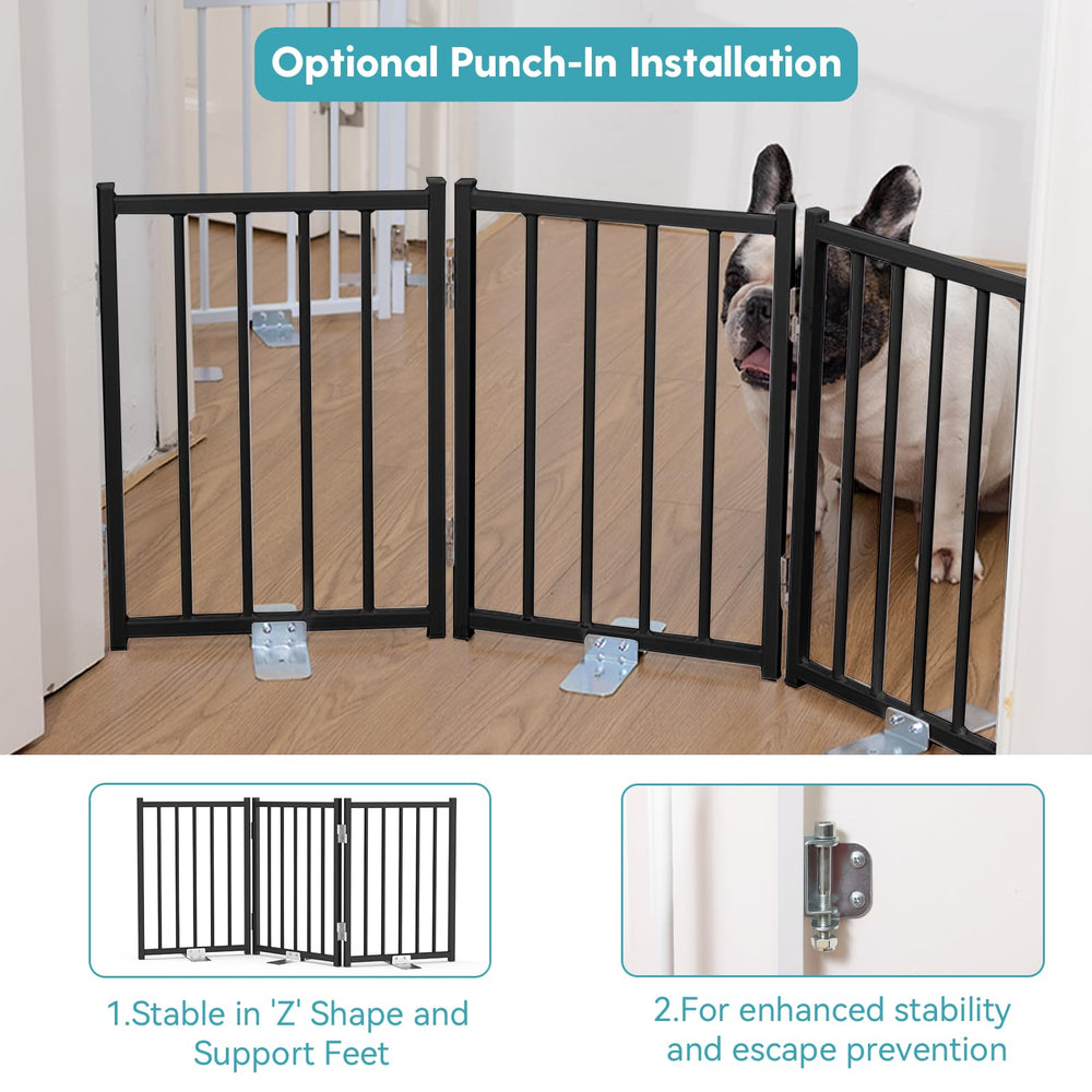 No Pawblems foldable dog gate with 360-degree hinges enables flexible room layouts.