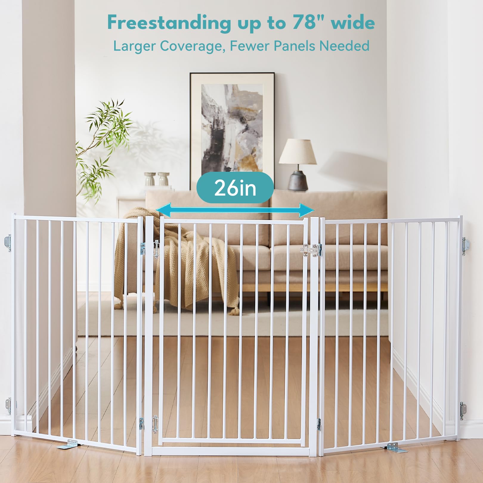 No Pawblems foldable dog gate with hinges for versatile room layouts