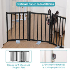 No Pawblems foldable dog gate with 360-degree hinges enables flexible room layouts.