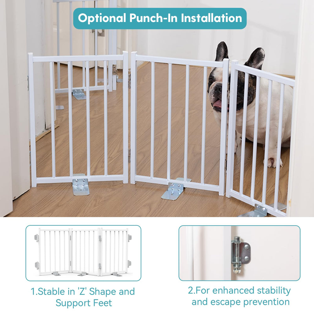 No Pawblems foldable dog gate panels folded for compact storage.