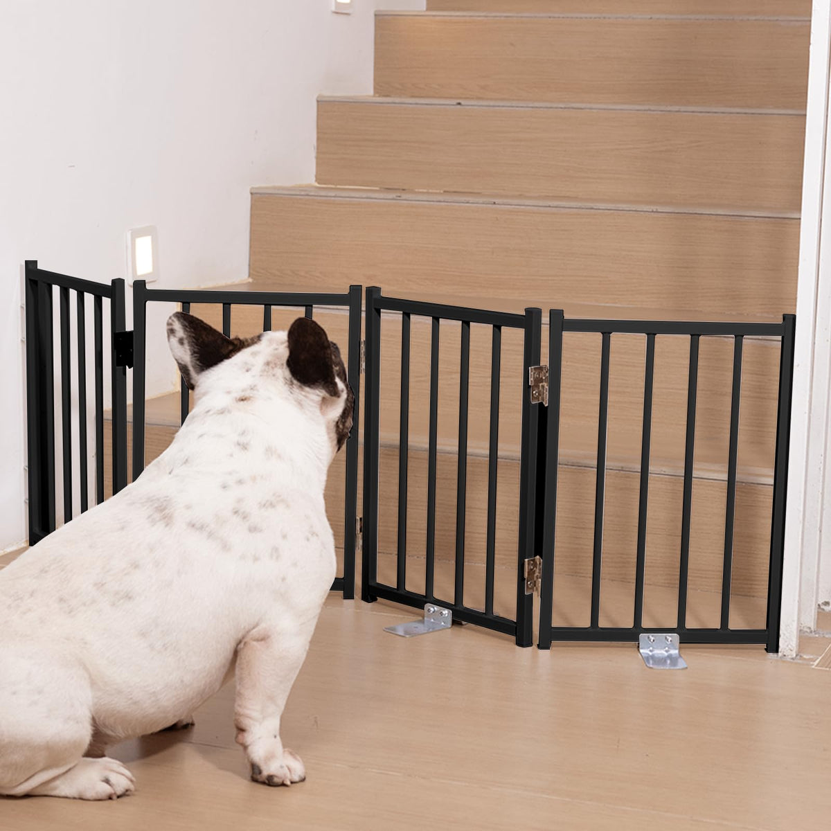 No Pawblems free standing dog gate, 16.5 in height, ideal for small dogs indoors.
