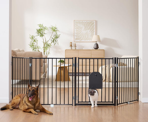 No Pawblems free-standing dog gate front view for versatile indoor use.