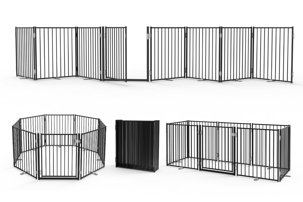 No Pawblems free-standing dog gate setup blocks stairs safely.