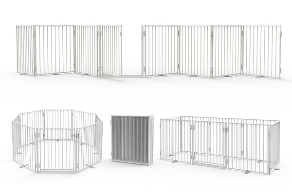 No Pawblems free standing dog gate with door for easy room separation.