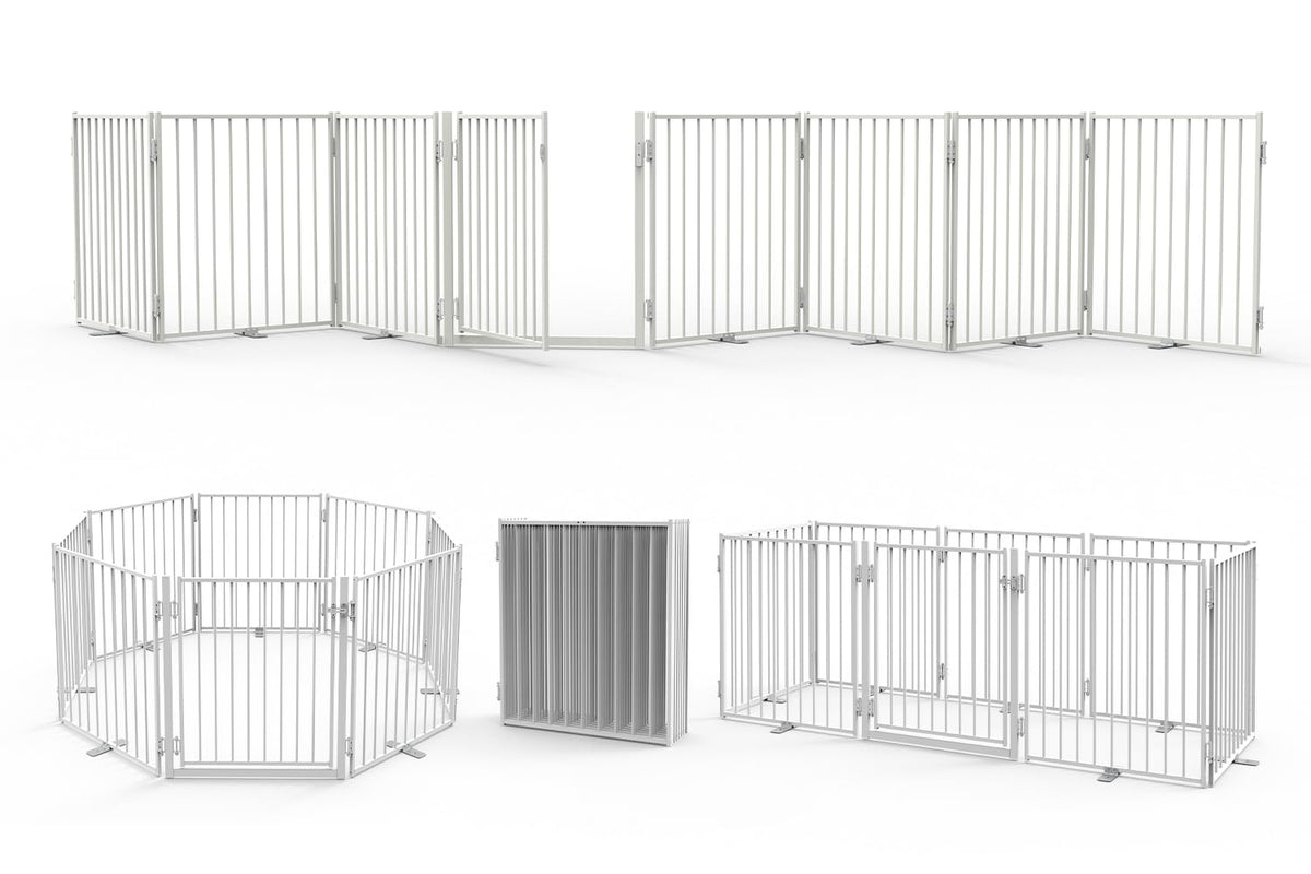 No Pawblems free standing dog gate with door for easy room separation.