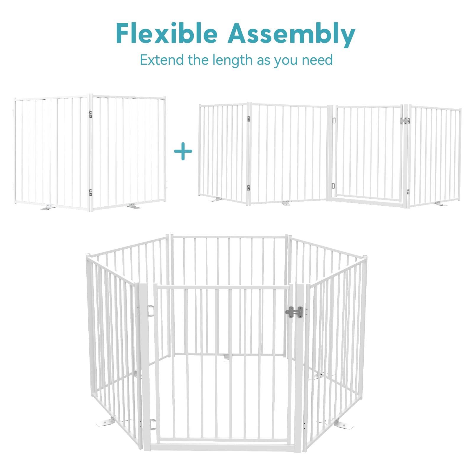 No Pawblems metal gate with sturdy support feet ensures stable freestanding setup.