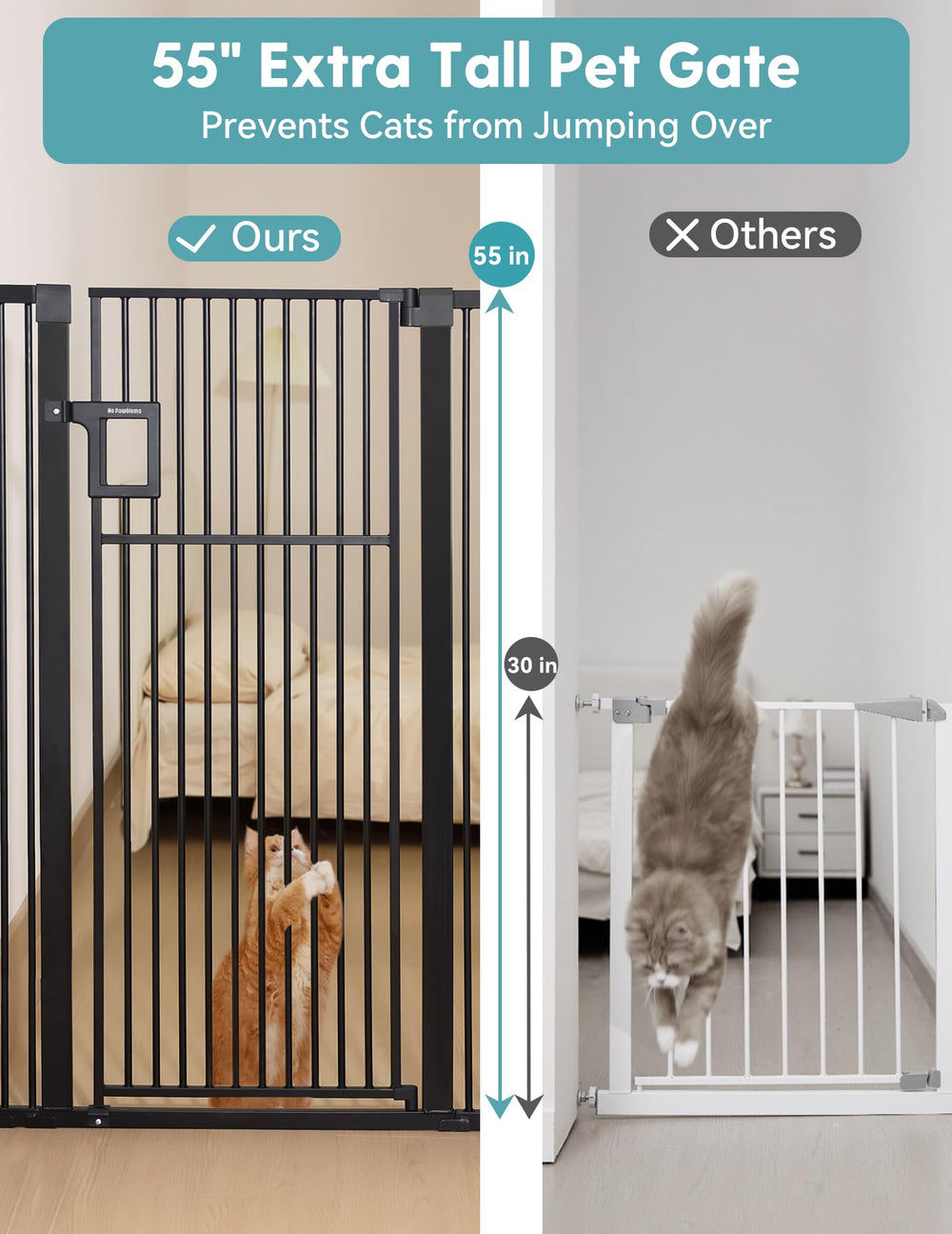 No Pawblems upgraded 55-Inch gate side-angle highlights slim profile for tight spaces.