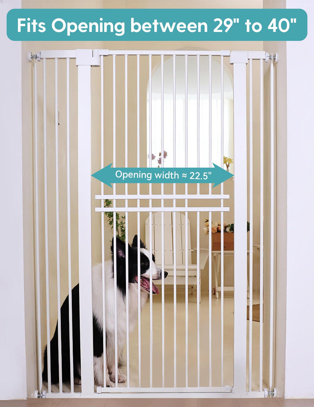 No Pawblems white gate blends with decor while keeping access controlled.