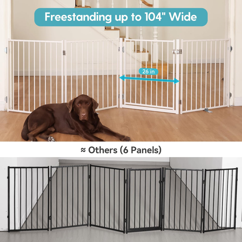 No Pawblems 104-inch wide foldable gate in white, blocks wide hallways.