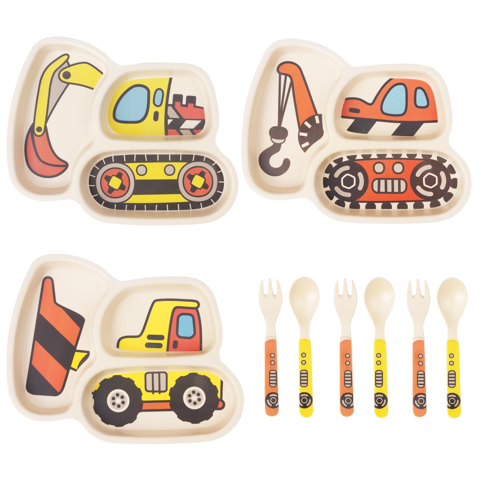 Nohlerlife excavator plate set supports independent eating with bright colors.