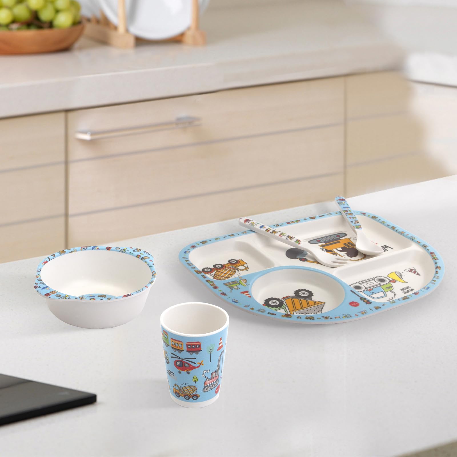 Nohlerlife Kids Feeding Set bowl with animal pattern encourages self-feeding