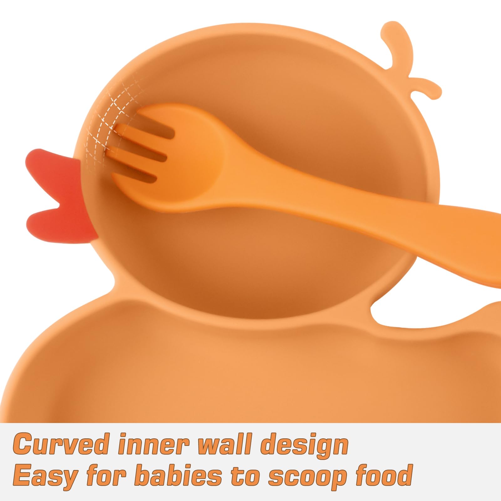 Nohlerlife silicone fork and spoon for easy self-feeding.