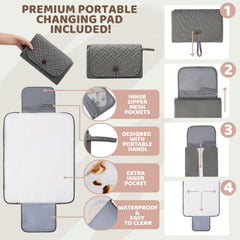 Noiclub diaper bag backpack features 16 pockets for bottles, diapers, wipes and toys.