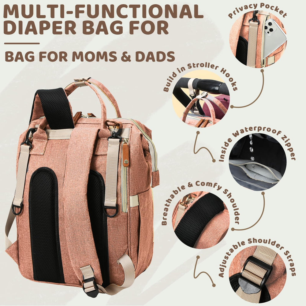 Noiclub diaper bag backpack with stroller hooks for hands-free outings.