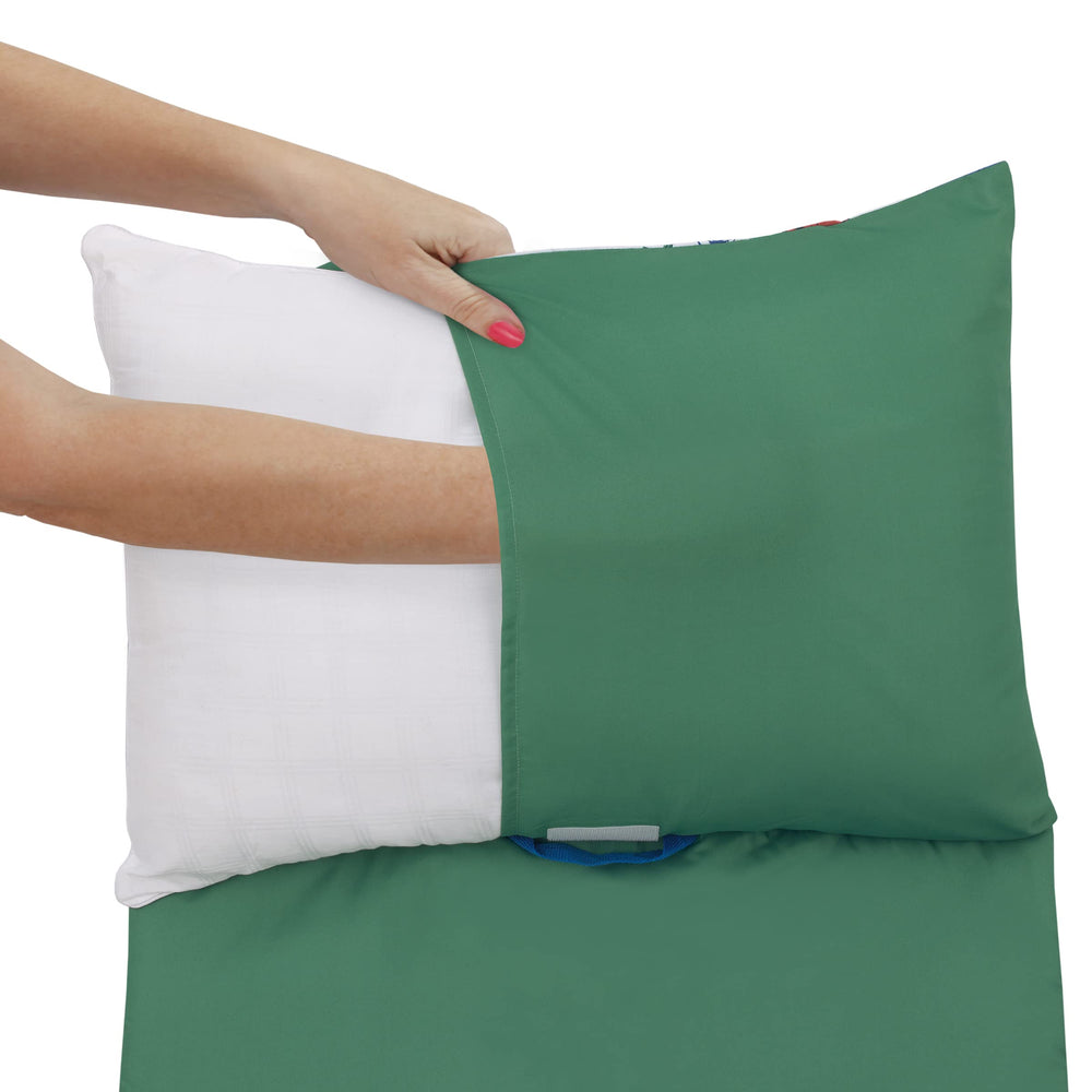 NoJo nap mat attached pillowcase fits a standard pillow.