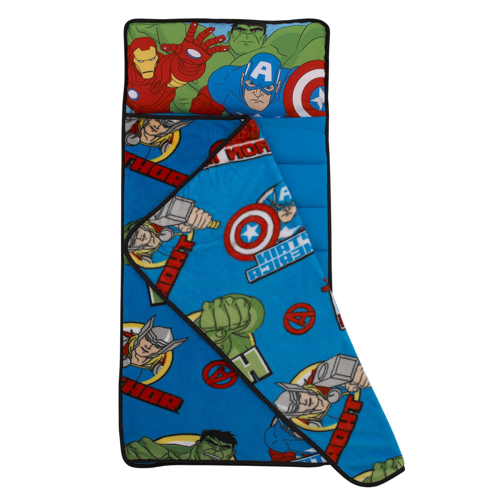NoJo Avengers pattern close-up showing superhero scenes for imaginative naptime.