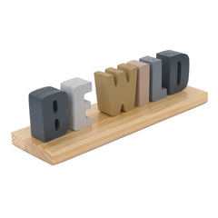 NoJo Be Wild letters showcase dusty blue, gray, gold, and cream for vibrant decor.