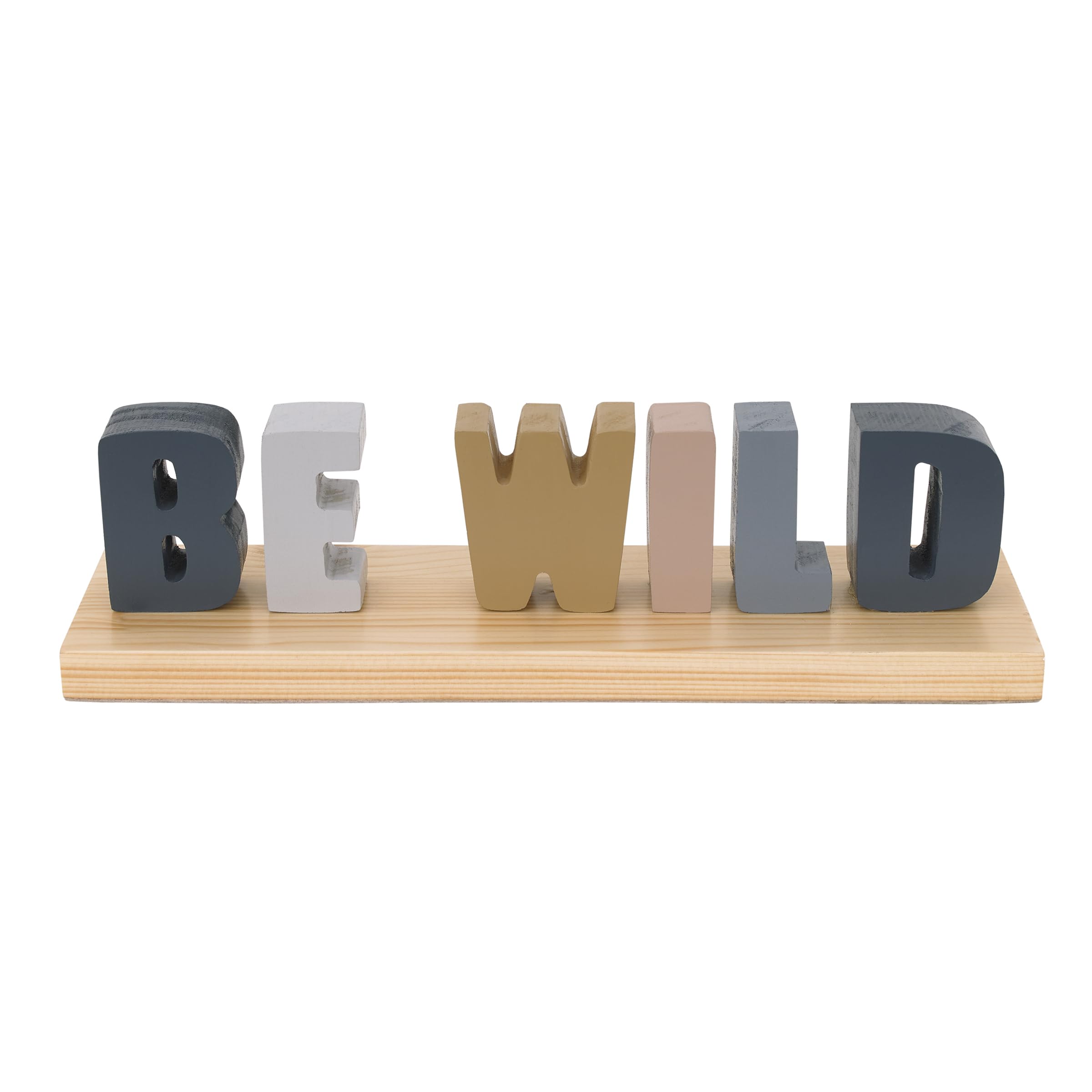 NoJo Be Wild Shelfie letters on natural wood base add playful nursery charm.
