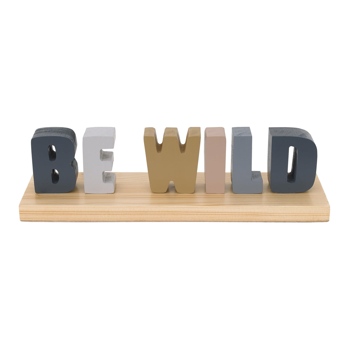 NoJo Be Wild Shelfie letters on natural wood base add playful nursery charm.