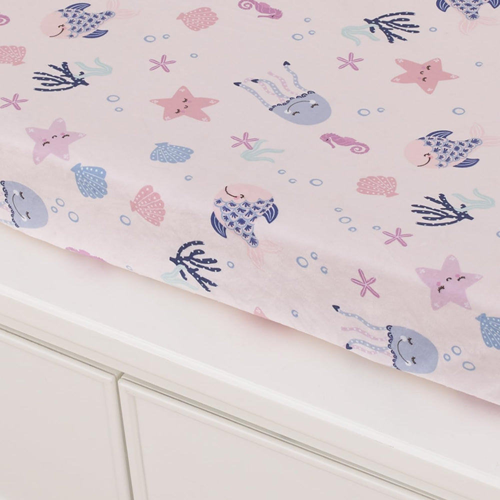 NoJo Blue Sea Friends changing pad cover in soft fabric for gentle baby care.