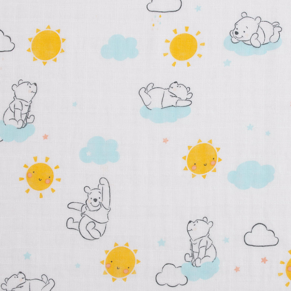 NoJo Pooh cloud pattern swaddle adds a dreamy motif for care routines.