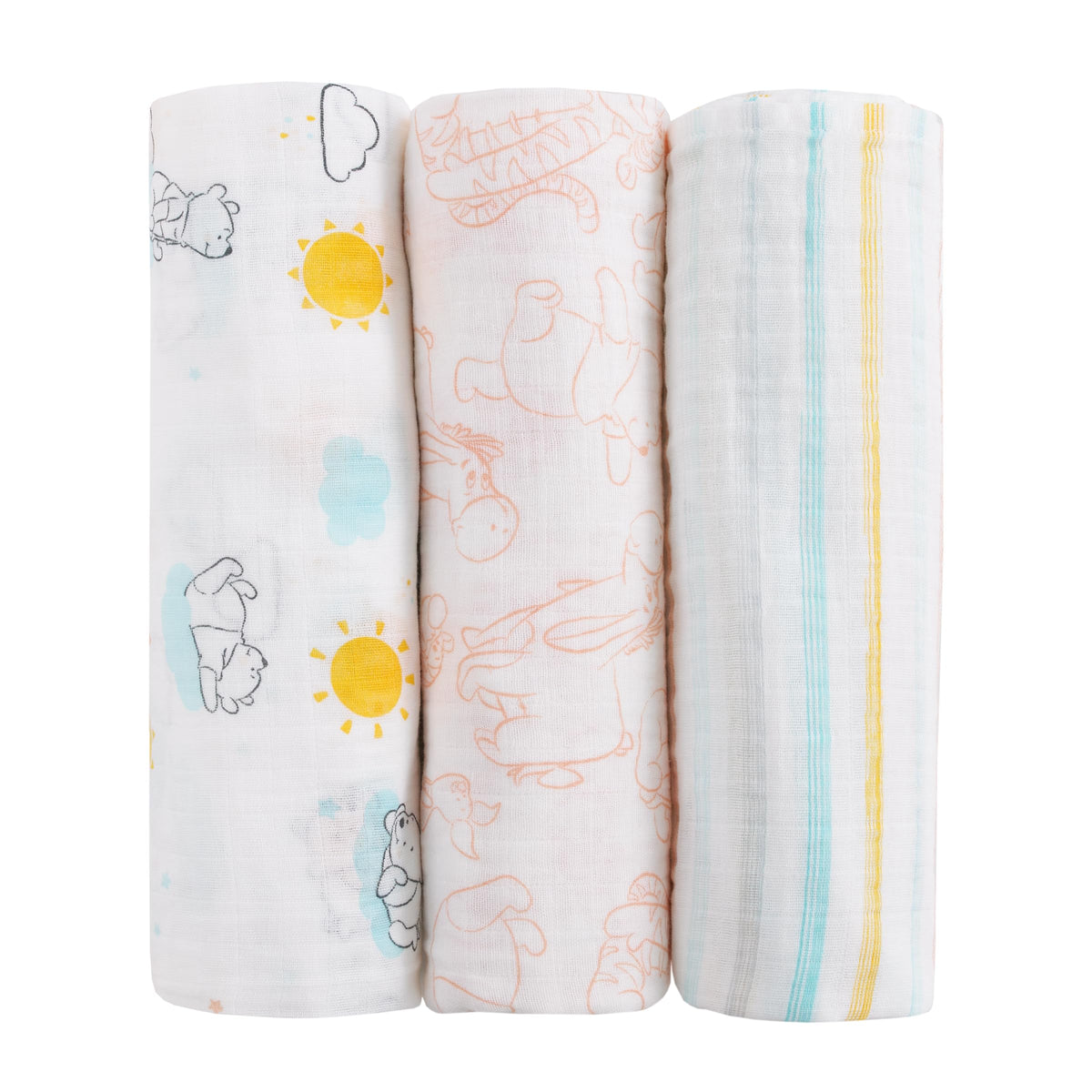 NoJo Disney Pooh prints swaddle blanket for cozy newborn cuddles.