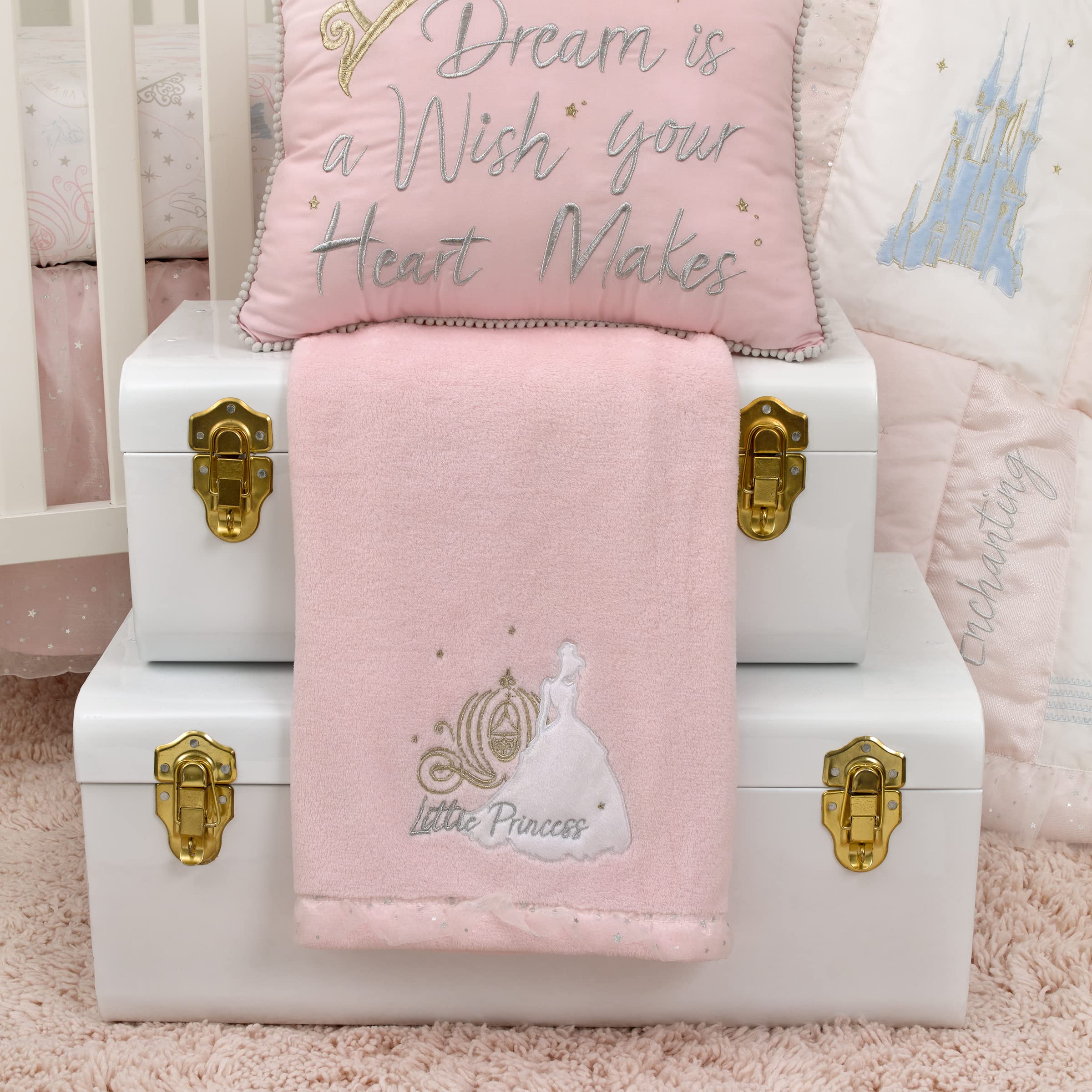 NoJo Disney Princess Enchanting Dreams embroidered carriage detail enhances magical playtime softness.