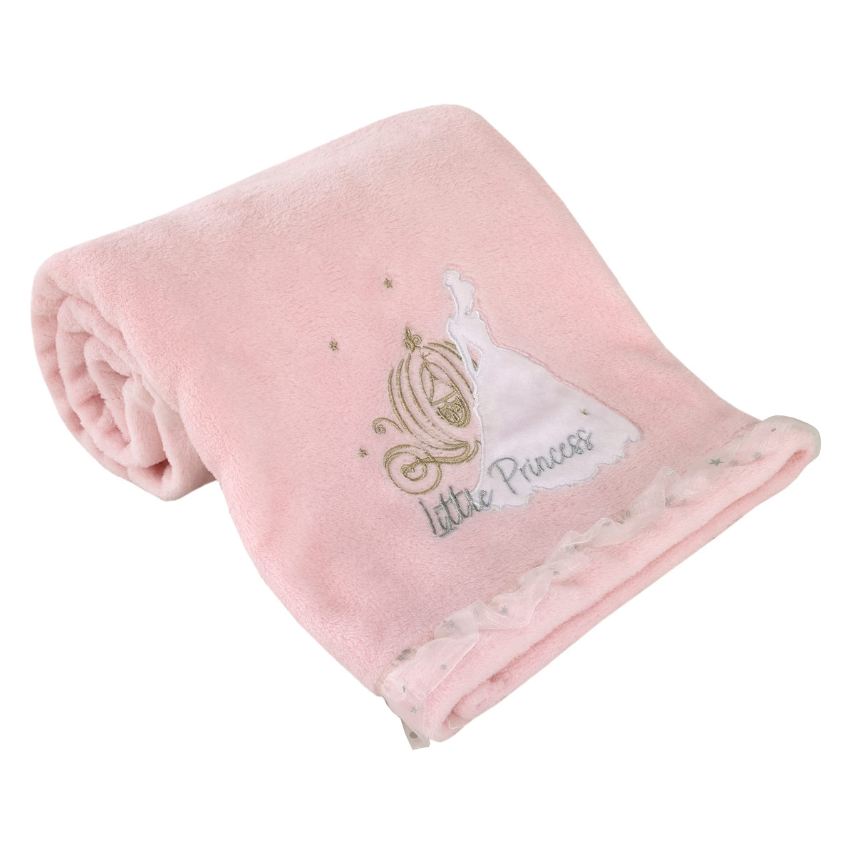 NoJo Disney Princess Enchanting Dreams pink Cinderella applique adds cozy charm for baby snuggles.