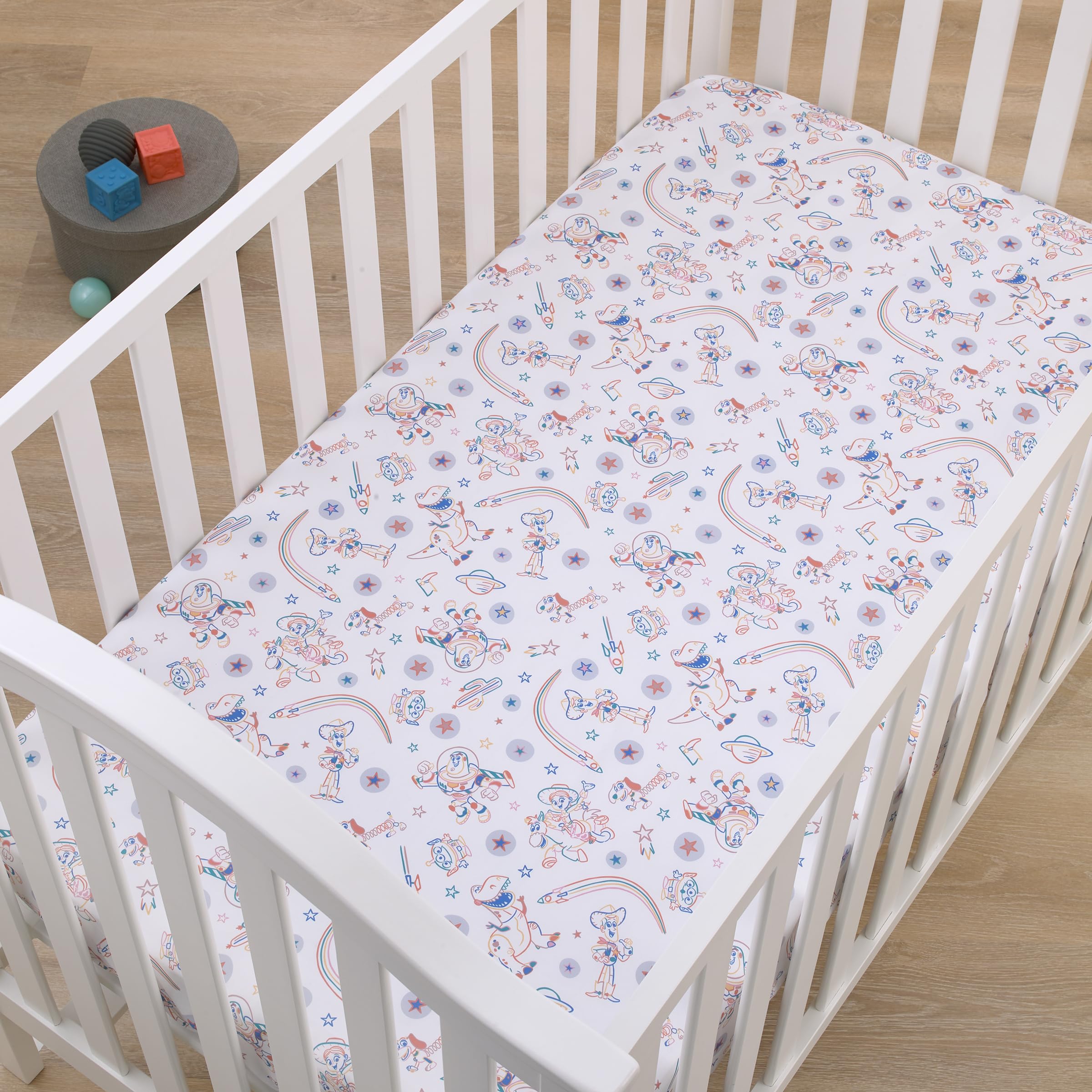 NoJo Toy Story crib sheet machine washable for easy care and quick refresh.