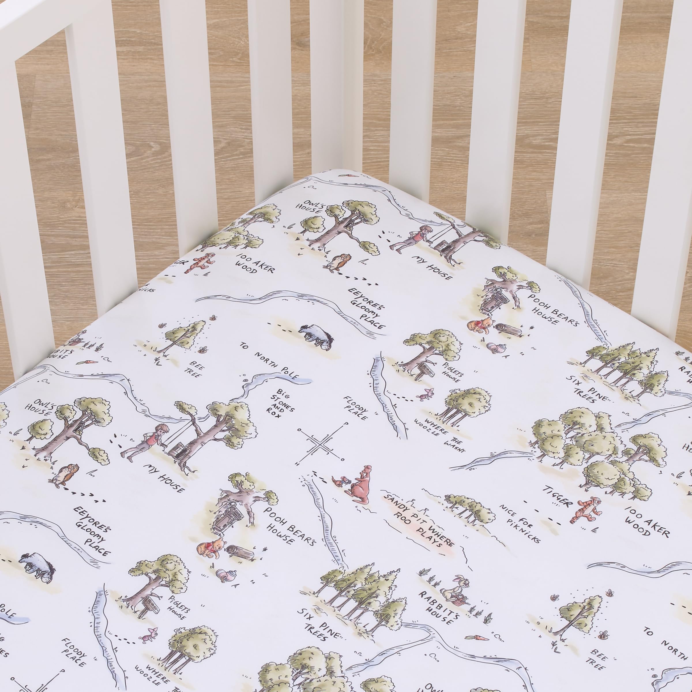 NoJo Winnie the Pooh fitted sheet with full elastic for a snug, secure fit.