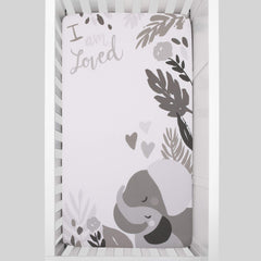 NoJo elastic-all-around fit keeps the sheet snug on standard crib mattresses.