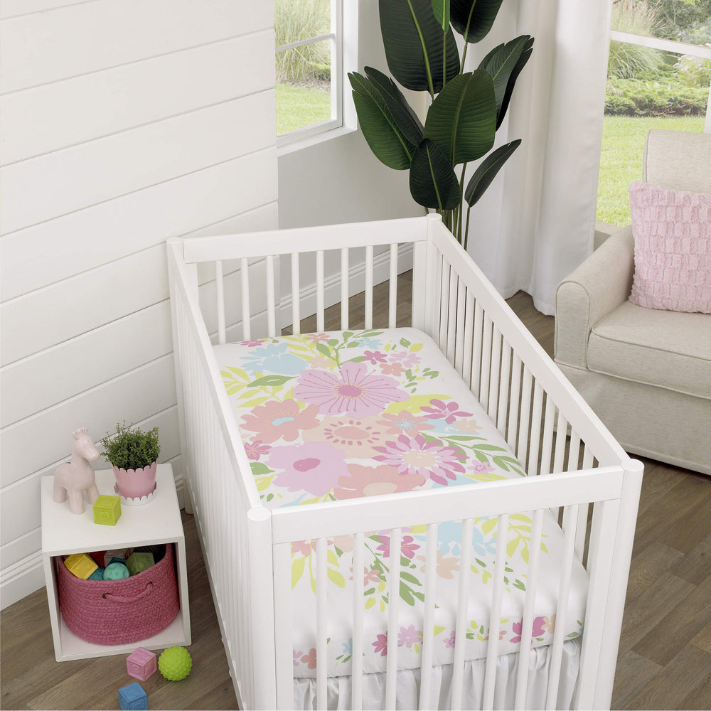 NoJo Floral Burst nursery setup—photo-ready backdrop that enhances newborn moments.