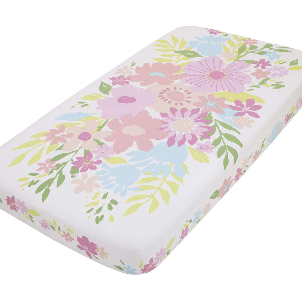 NoJo Floral Burst crib sheet—main view shows soft cotton and vibrant florals for photo-worthy naps.
