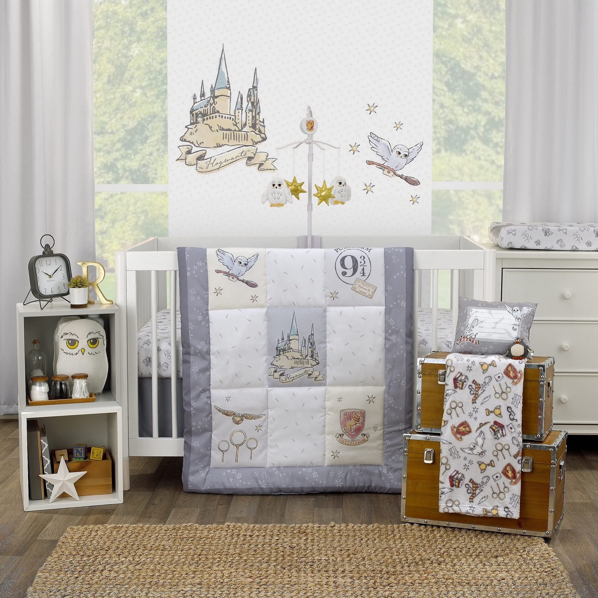 NoJo Harry Potter musical mobile mounted above crib spins softly.