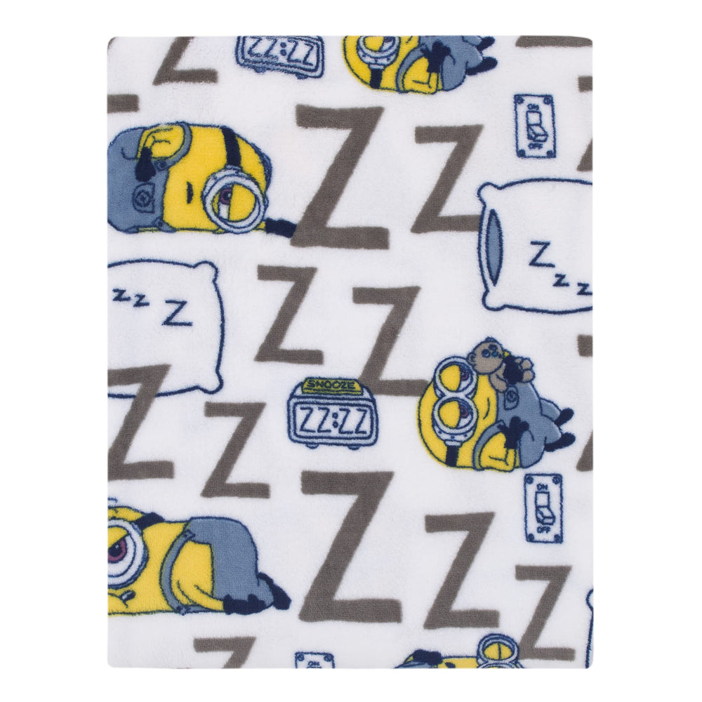NoJo Illumination Lazy Minions blanket in gray-blue-white, cozy cuddle for toddlers on the go